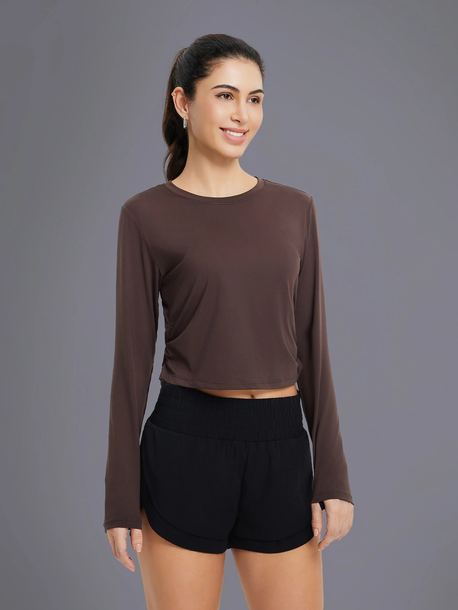 Image of Ruched Crewneck Long Sleeve Shirt