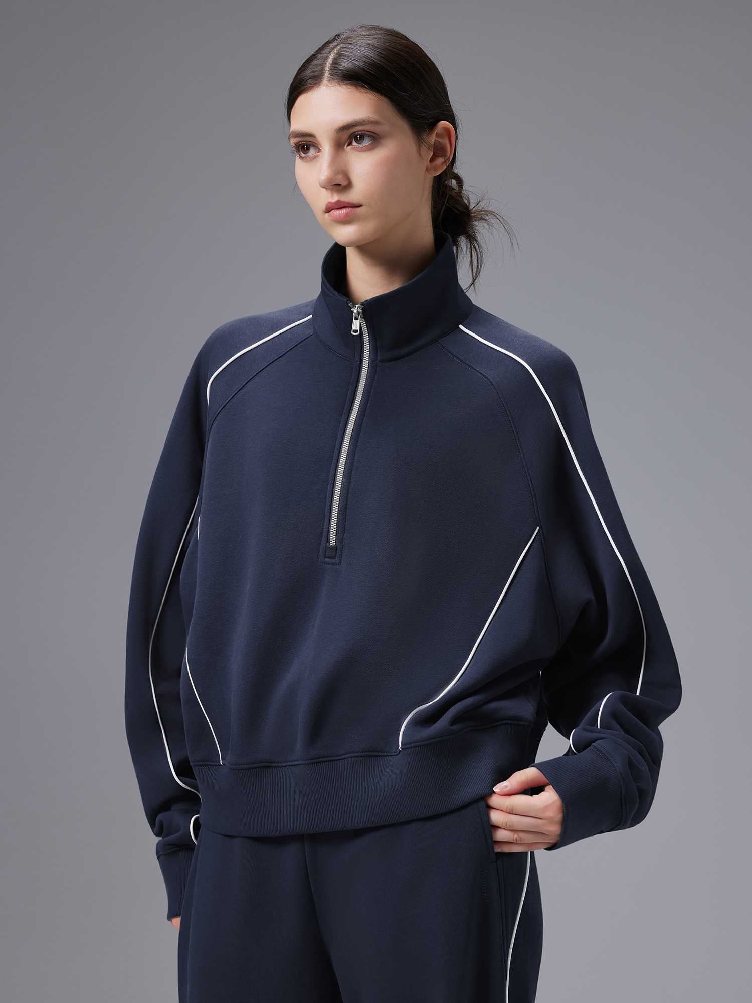 Relaxed Fit Half-Zip Mock Neck Sweatshirt