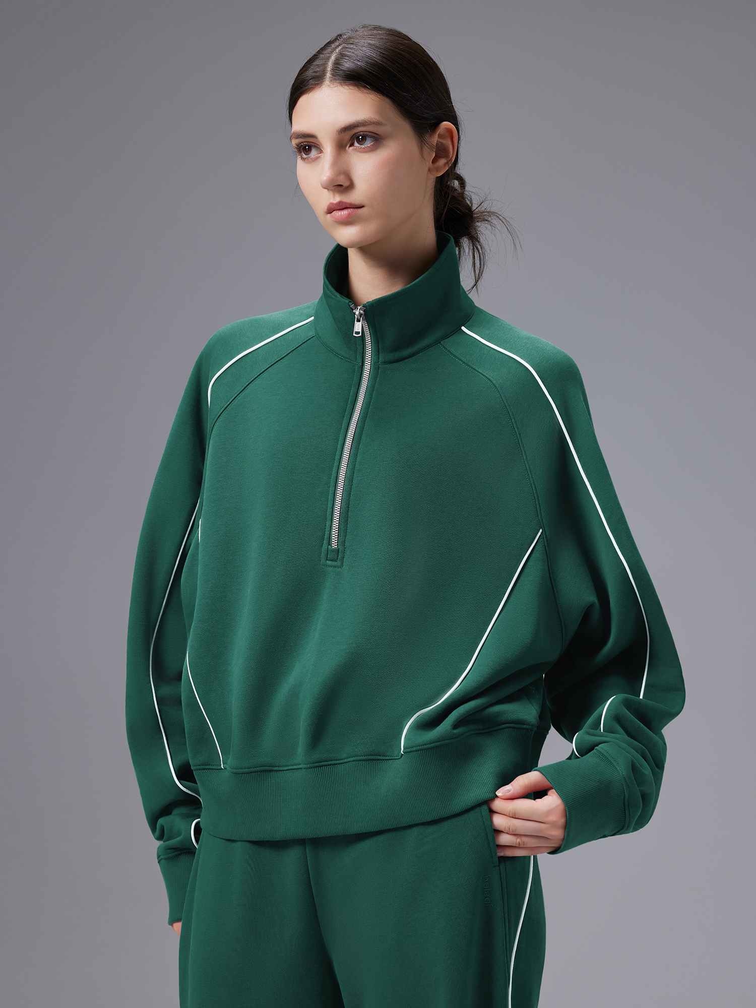 Relaxed Fit Half-Zip Mock Neck Sweatshirt