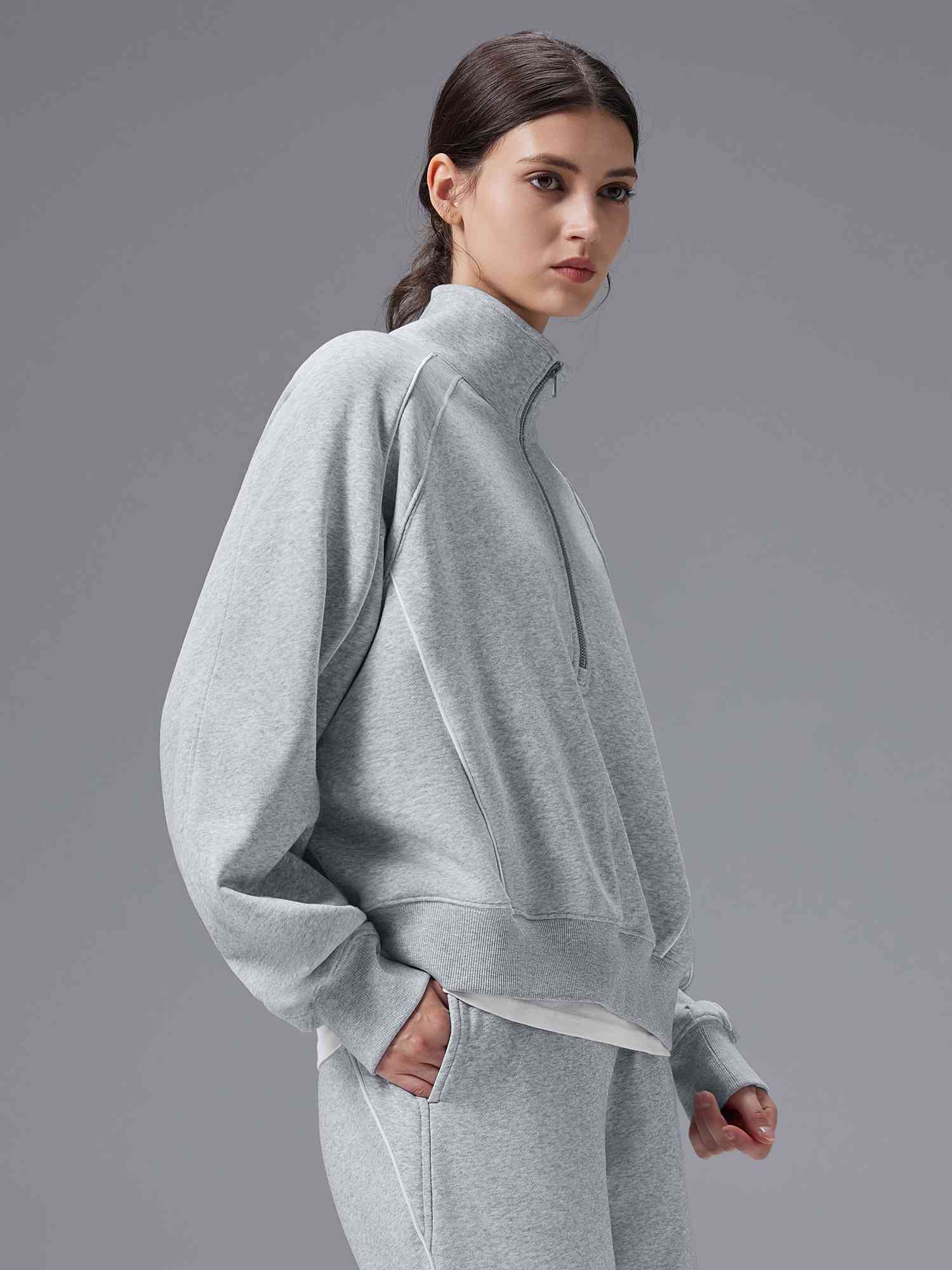 Image of Relaxed Fit Half-Zip Mock Neck Sweatshirt
