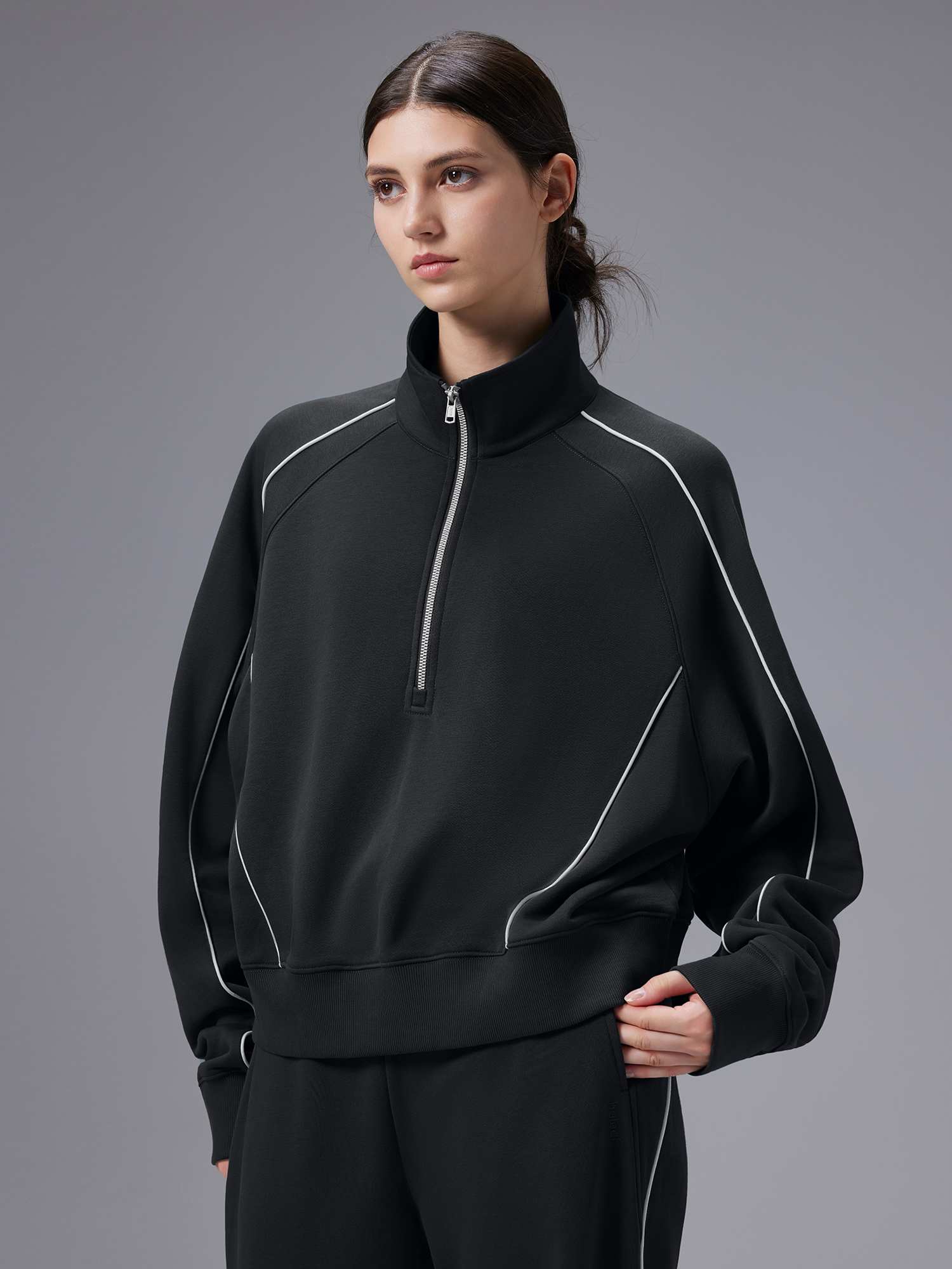 Relaxed Fit Half-Zip Mock Neck Sweatshirt