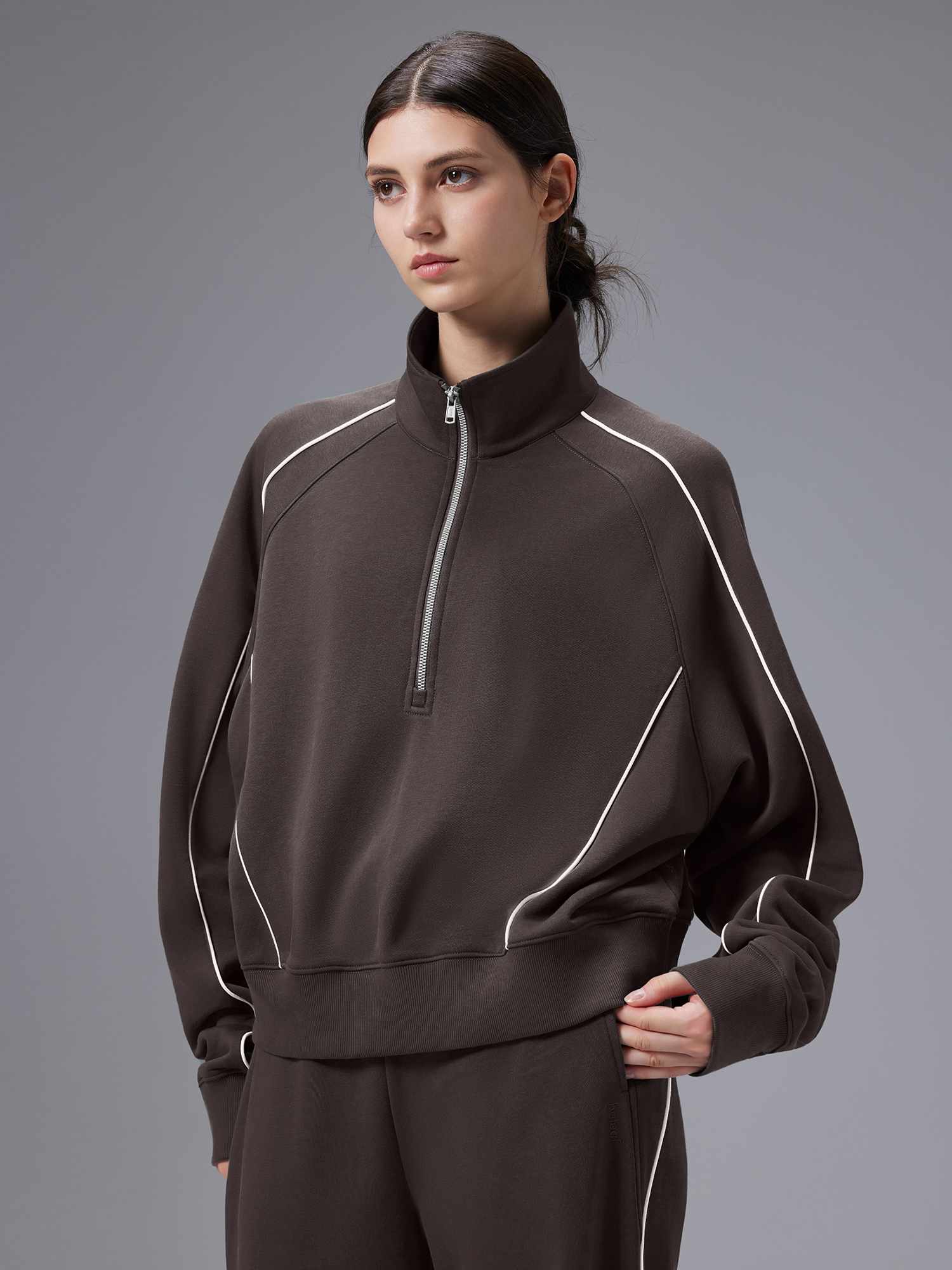 Image of Relaxed Fit Half-Zip Mock Neck Sweatshirt