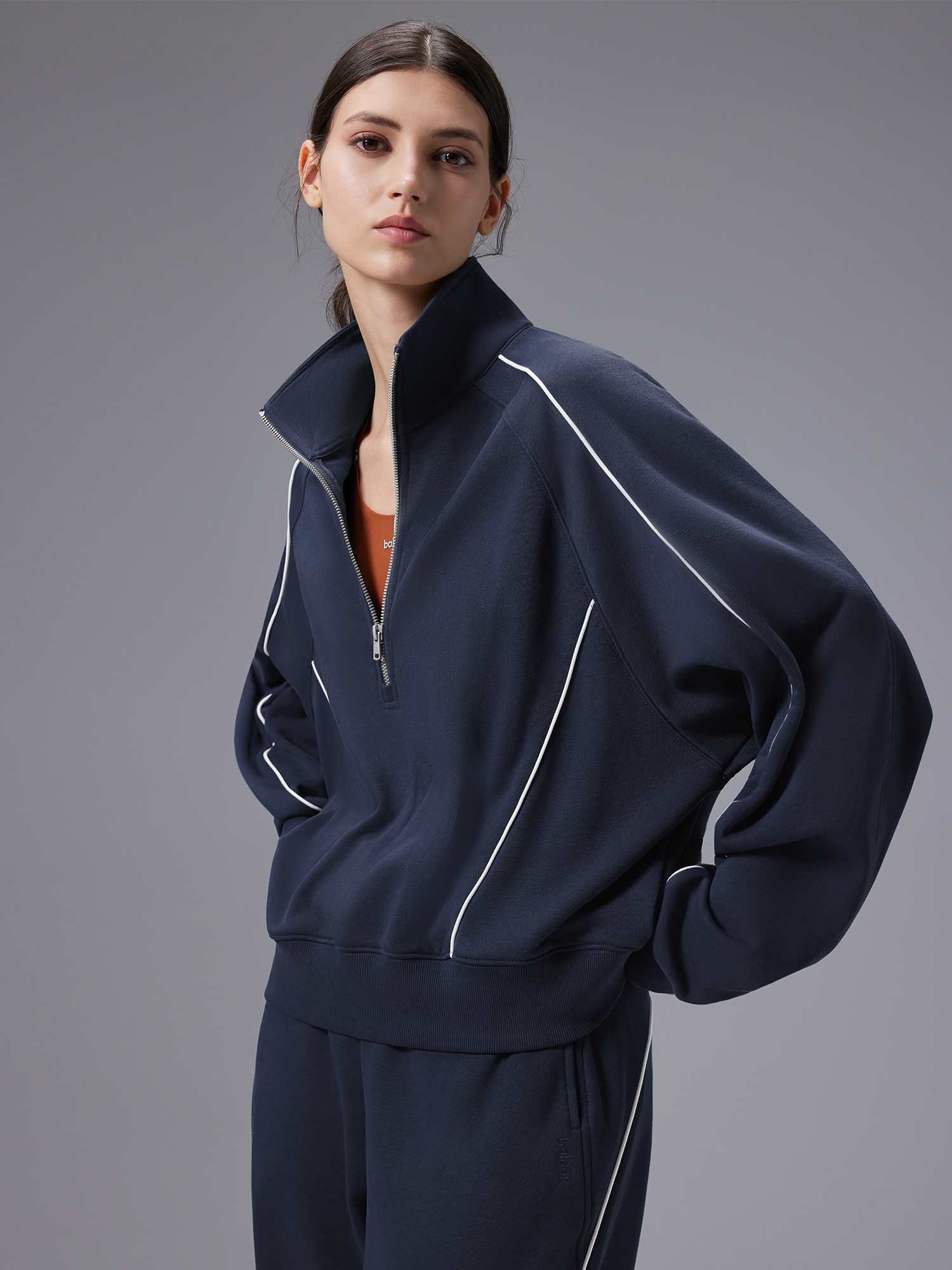 Relaxed Fit Half-Zip Mock Neck Sweatshirt