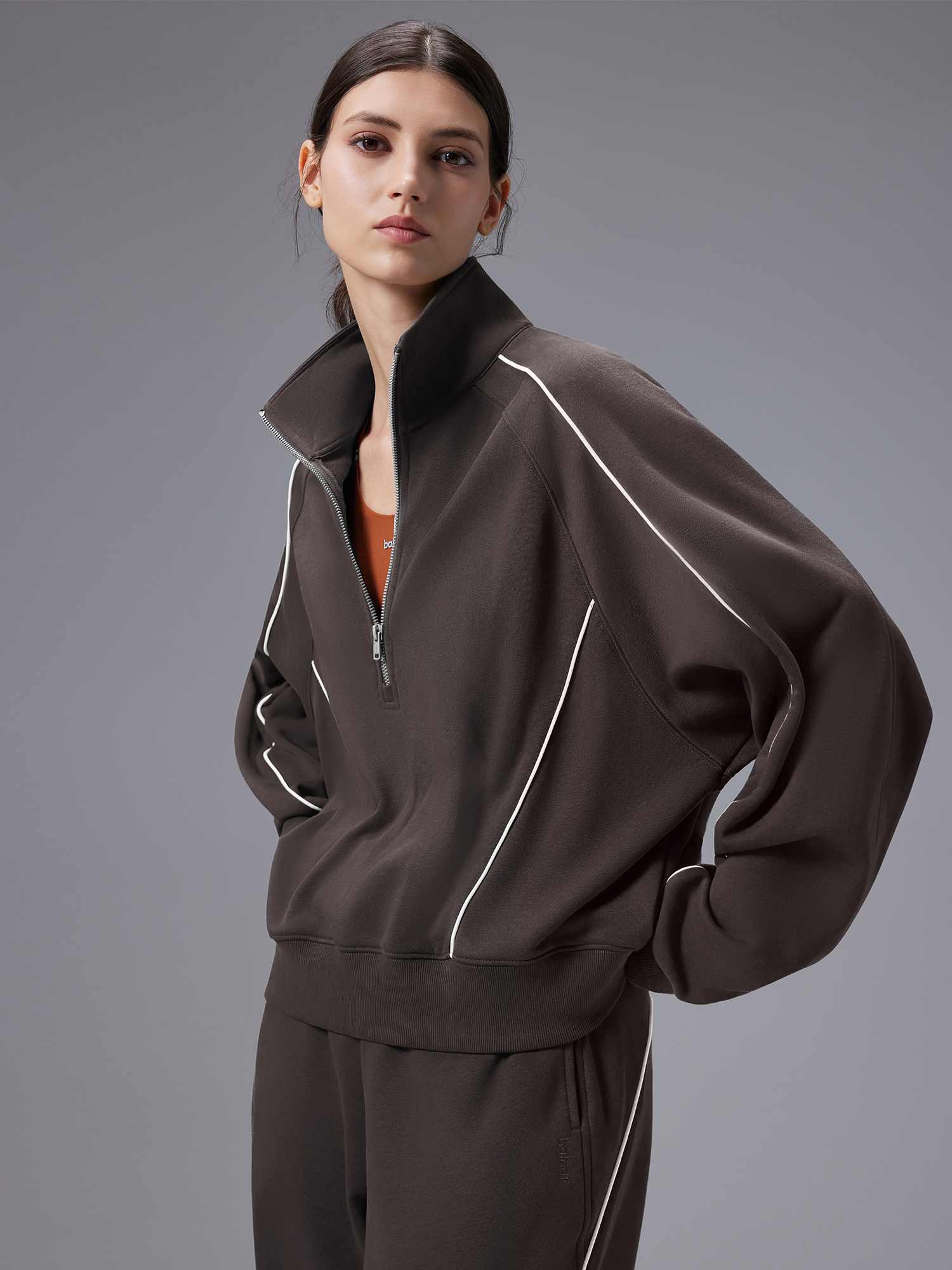 Relaxed Fit Half-Zip Mock Neck Sweatshirt