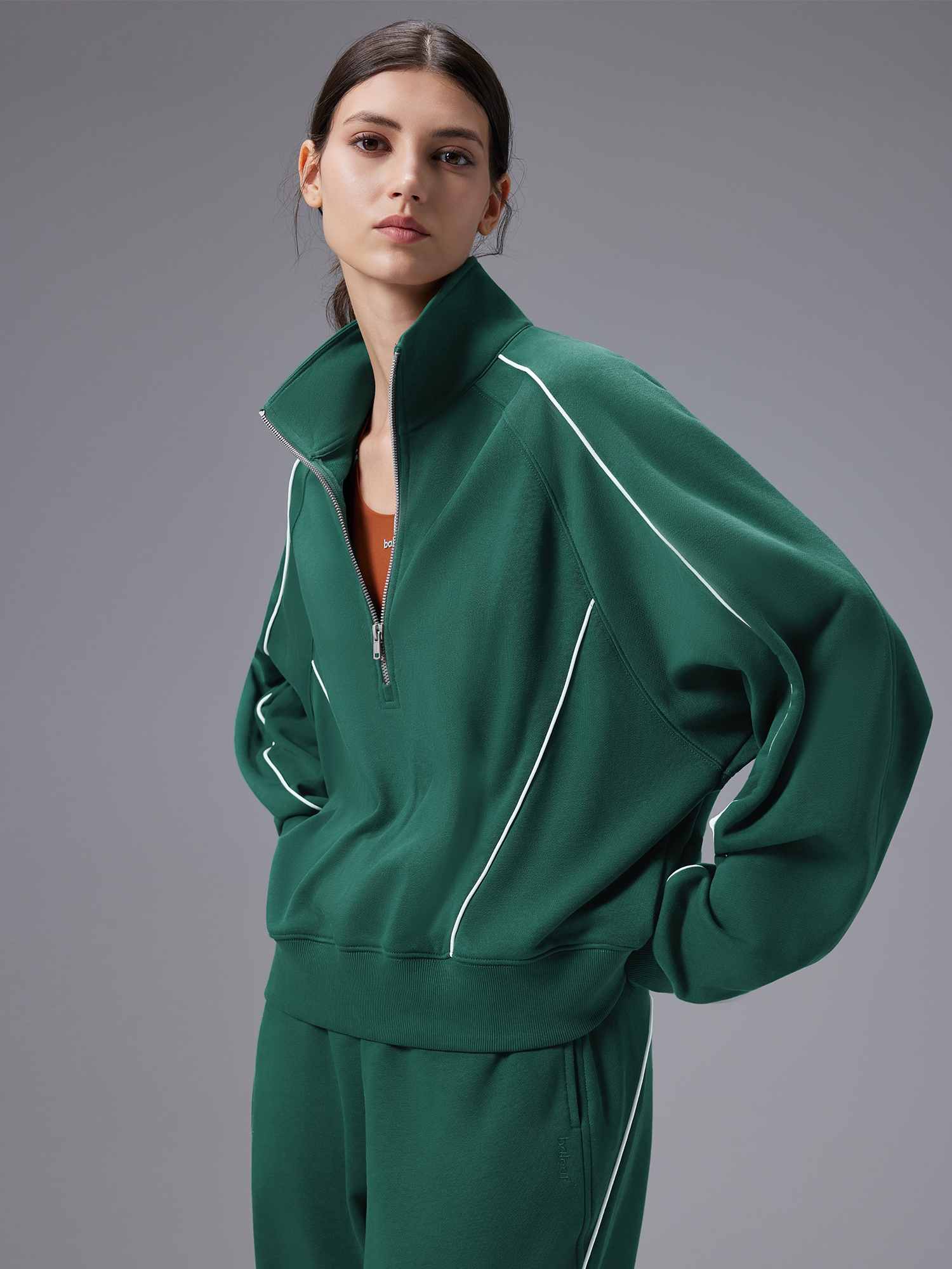 Image of Relaxed Fit Half-Zip Mock Neck Sweatshirt