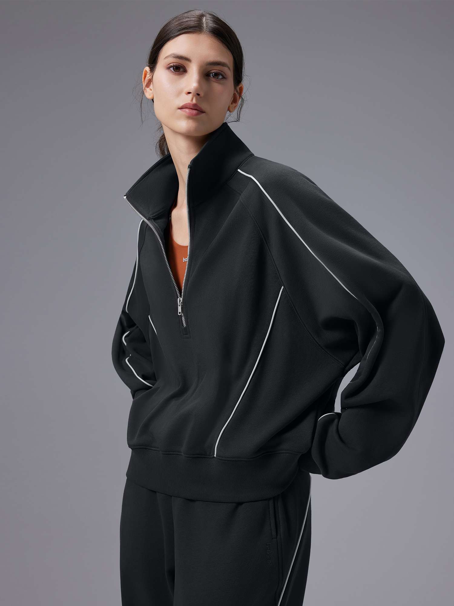 Relaxed Fit Half-Zip Mock Neck Sweatshirt