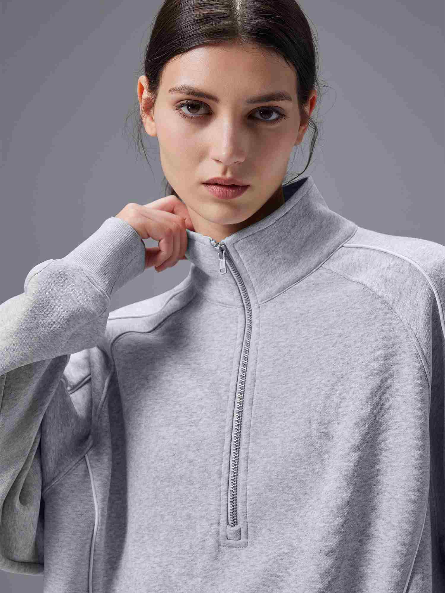 Relaxed Fit Half-Zip Mock Neck Sweatshirt