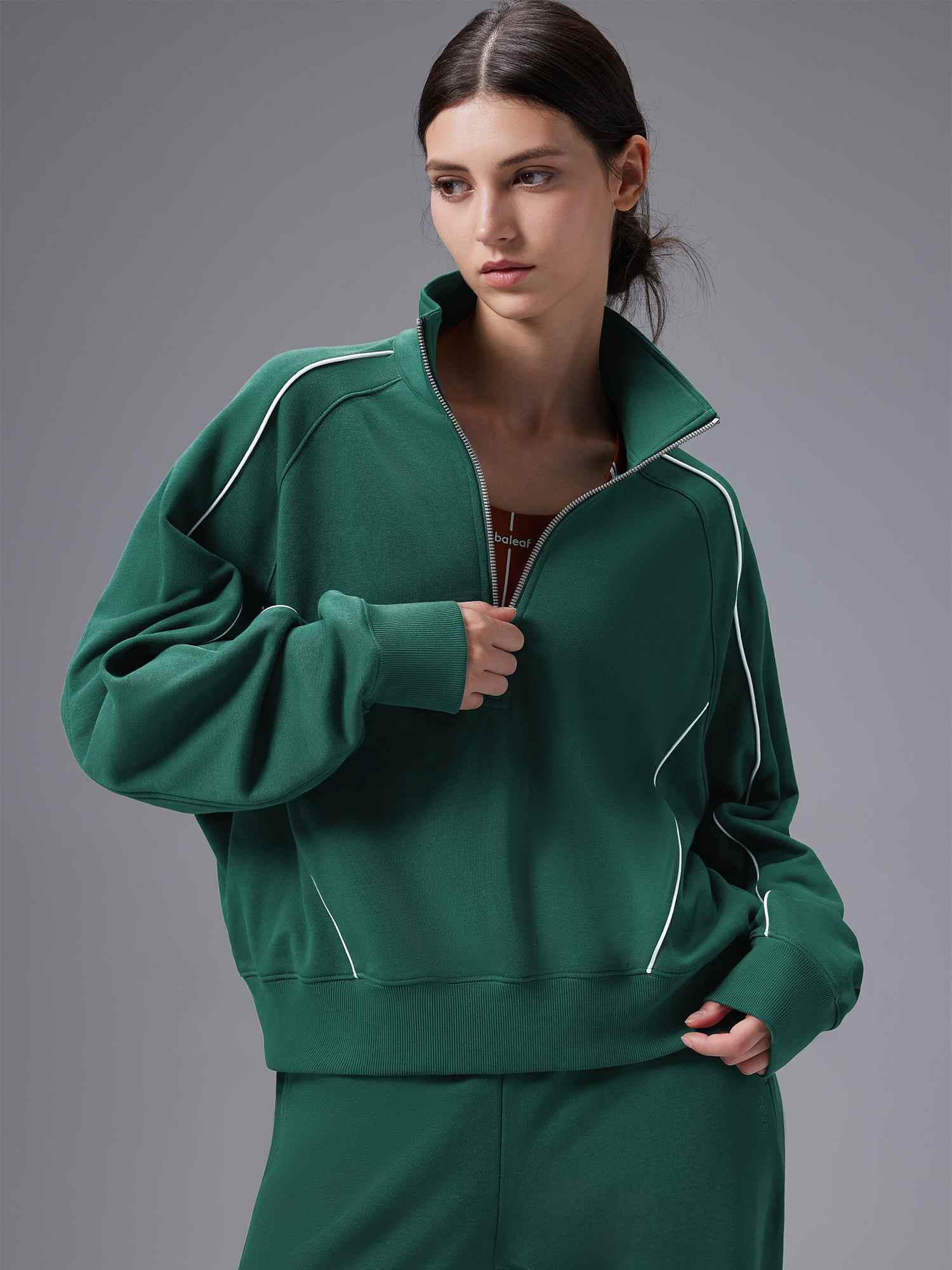 Relaxed Fit Half-Zip Mock Neck Sweatshirt