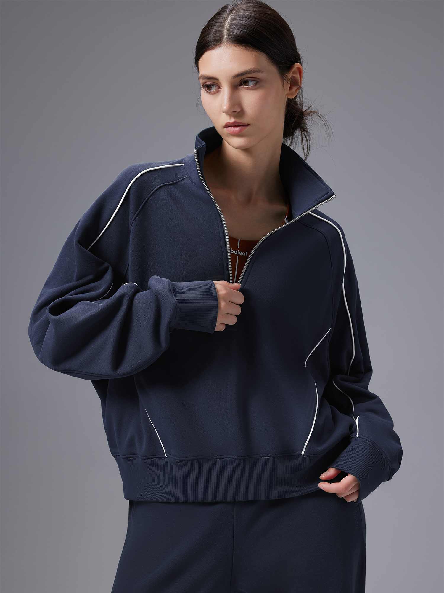 Image of Relaxed Fit Half-Zip Mock Neck Sweatshirt