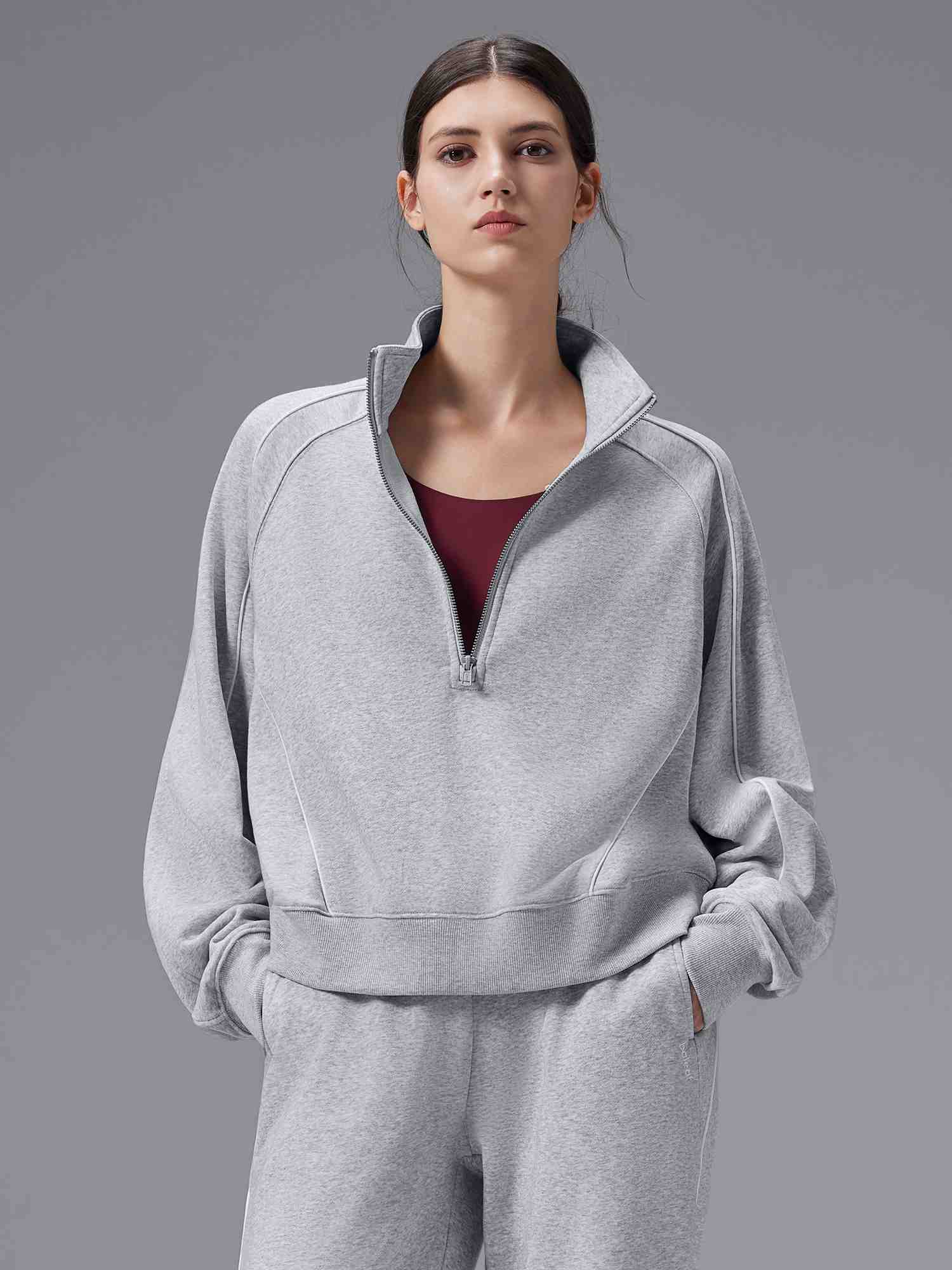 Image of Relaxed Fit Half-Zip Mock Neck Sweatshirt
