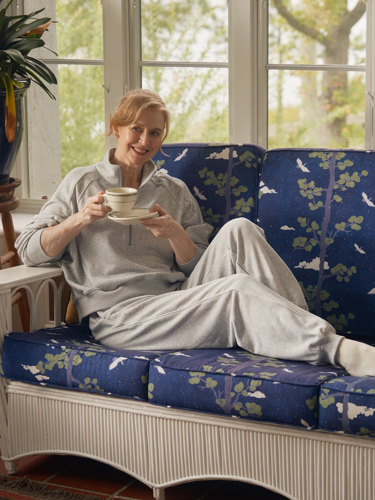 Image of Set: Relaxed Fit Half-Zip Sweatshirt & Elastic-Cuff Pants