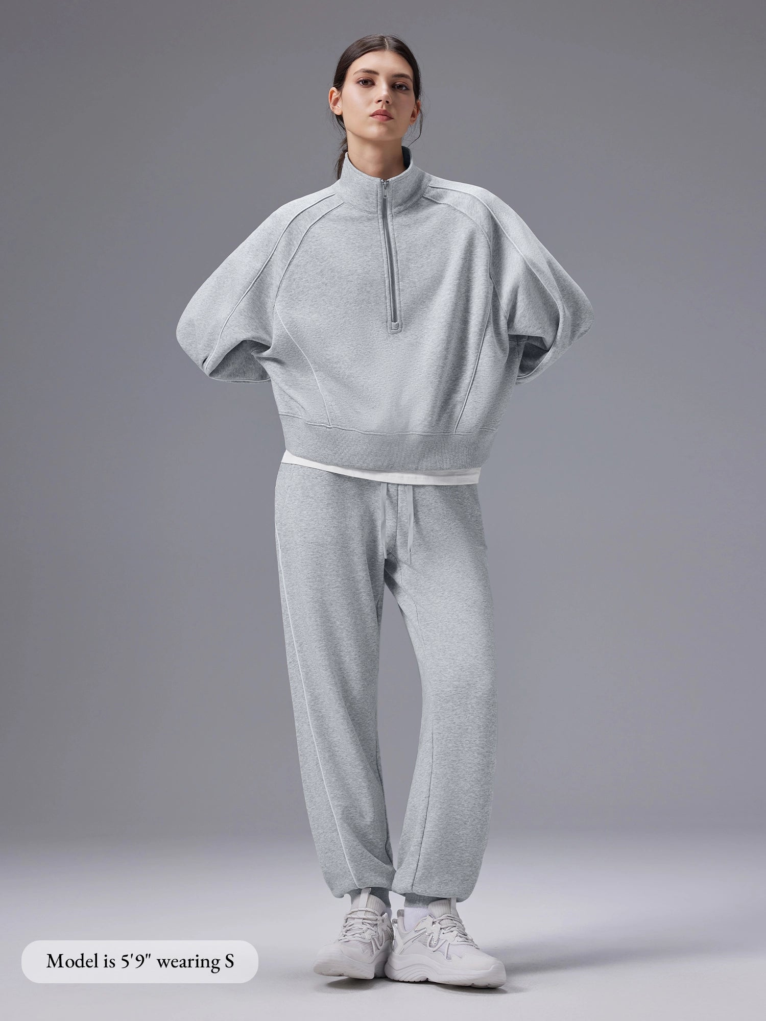 Image of Set: Relaxed Fit Half-Zip Sweatshirt & Elastic-Cuff Pants