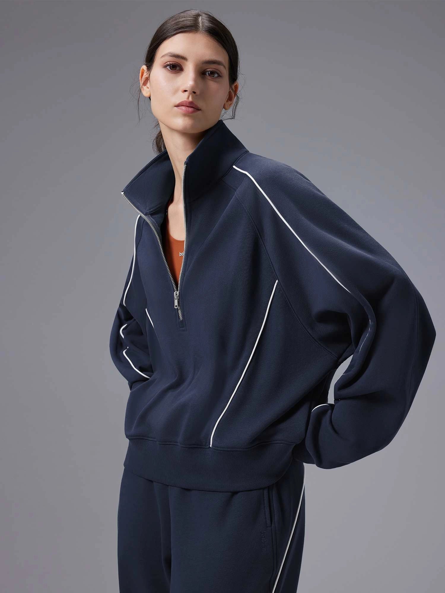 Image of Set: Relaxed Fit Half-Zip Sweatshirt & Elastic-Cuff Pants