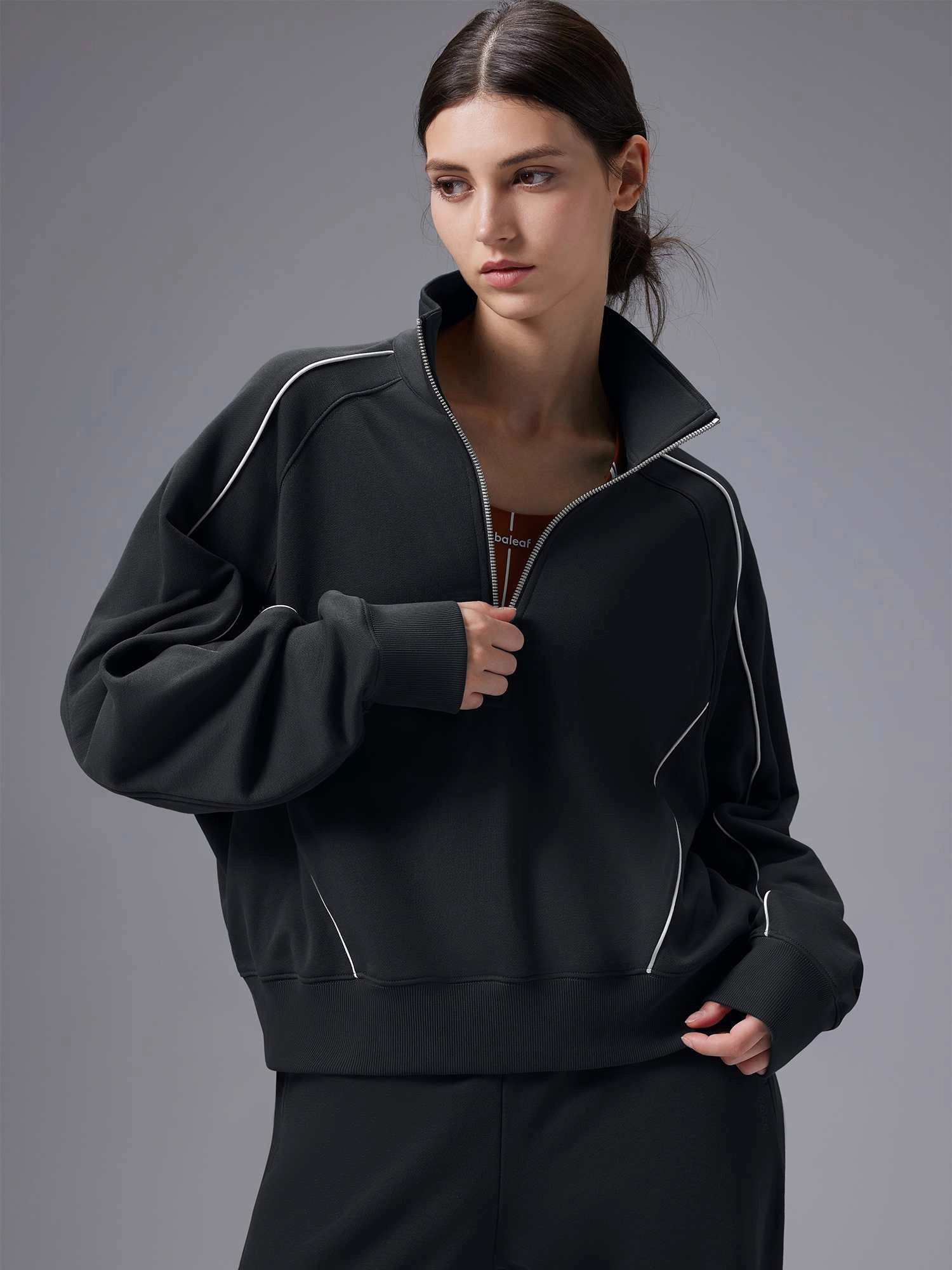 Image of Set: Relaxed Fit Half-Zip Sweatshirt & Elastic-Cuff Pants