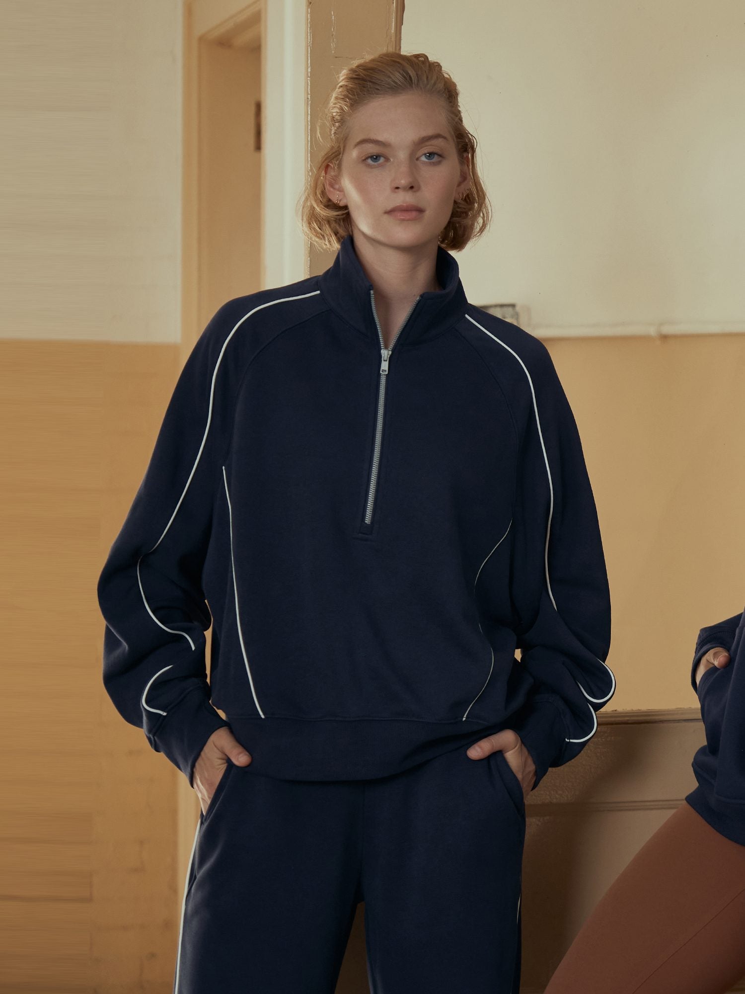 Relaxed Fit Half-Zip Mock Neck Sweatshirt