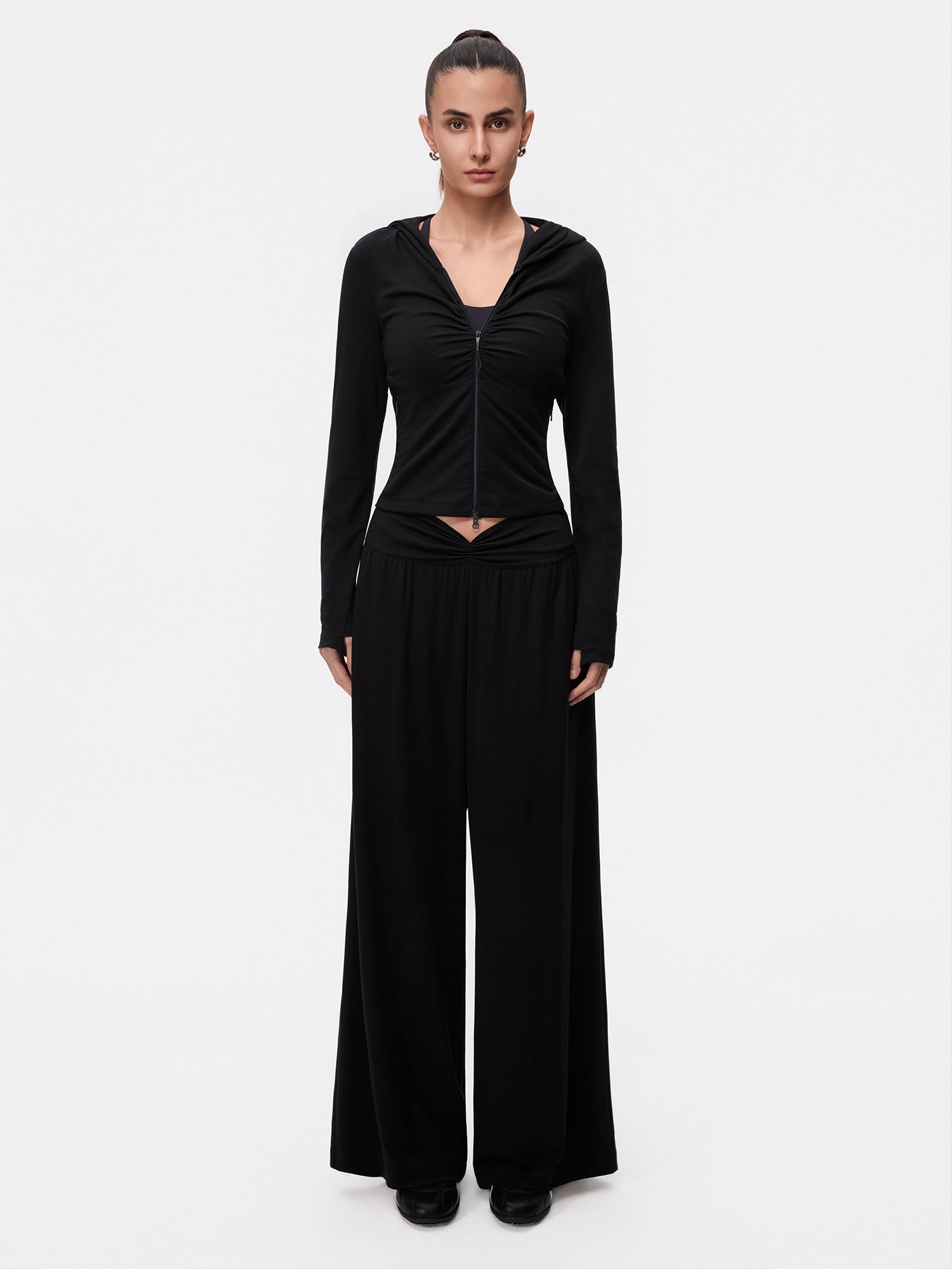 Image of Shirred V-Waist Straight Pants