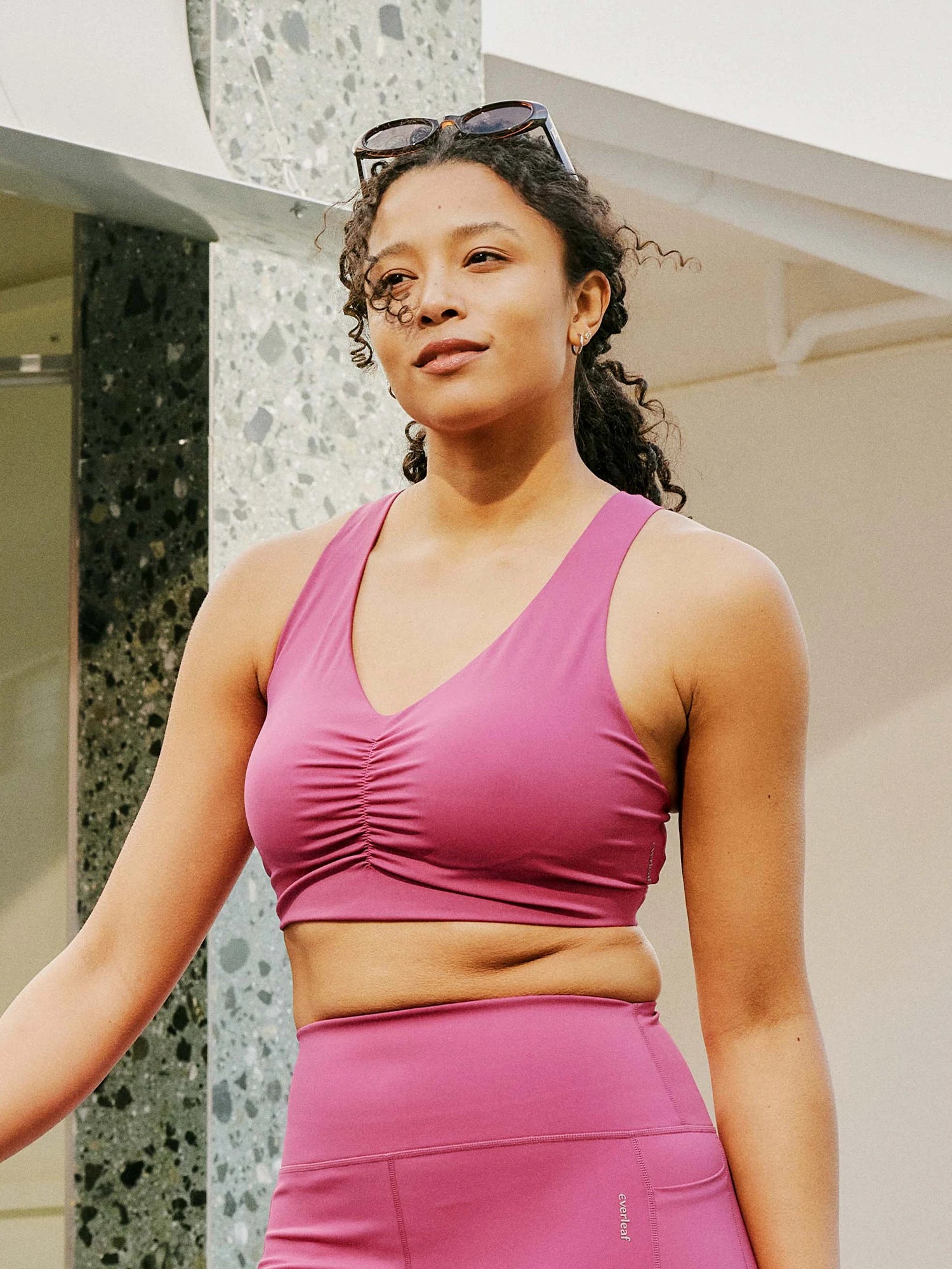 Image of Everleaf Ruched V-Neck Bra Crabapple Pink