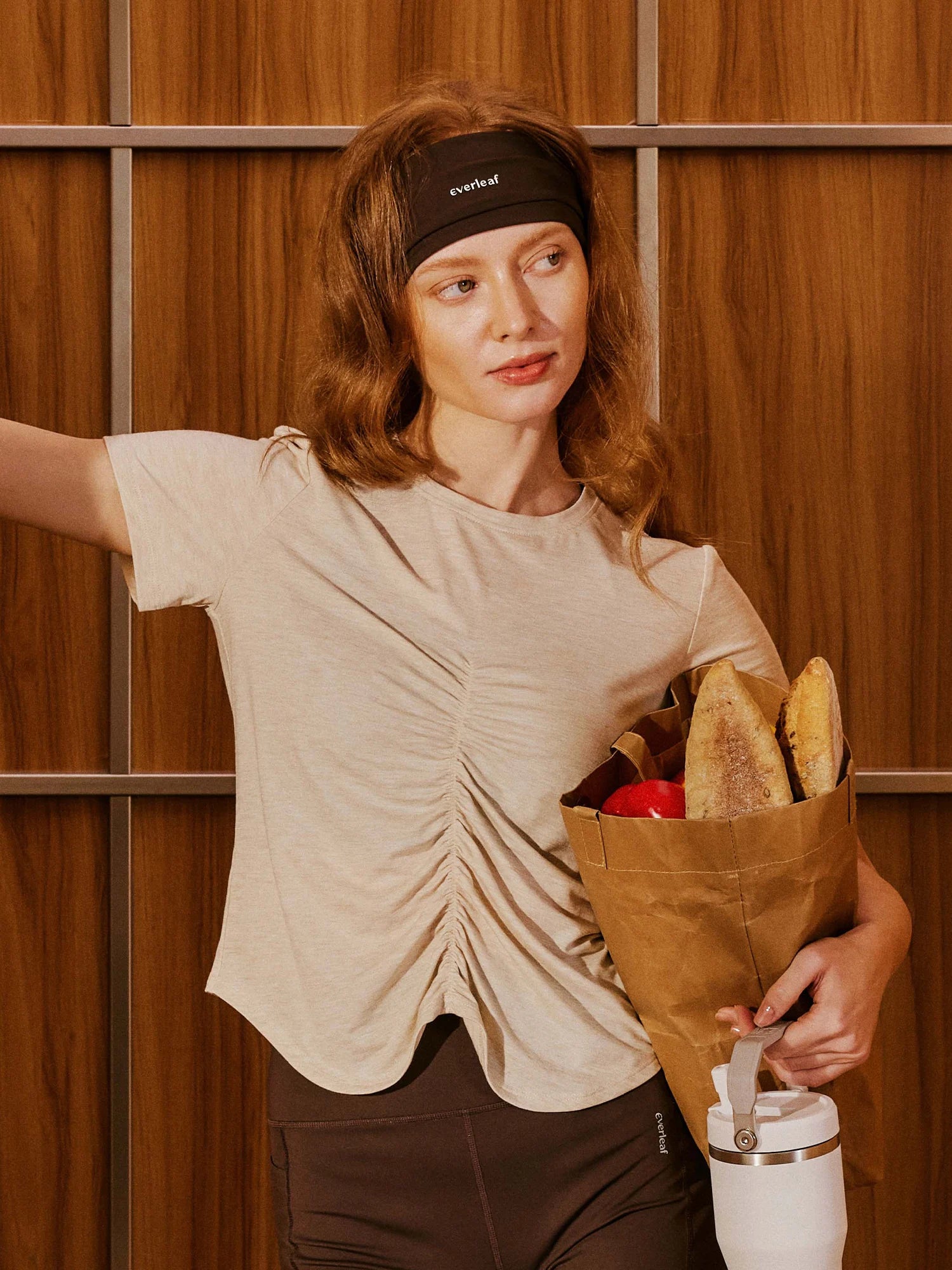 Image of Everleaf Front-Shirred Tee Sand Khaki