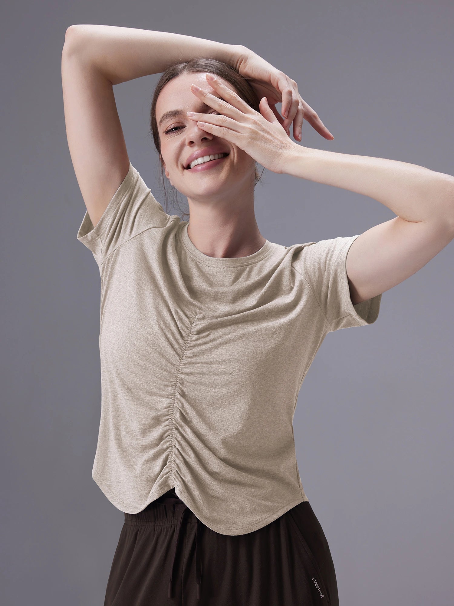 Image of Everleaf Front-Shirred Tee Sand Khaki