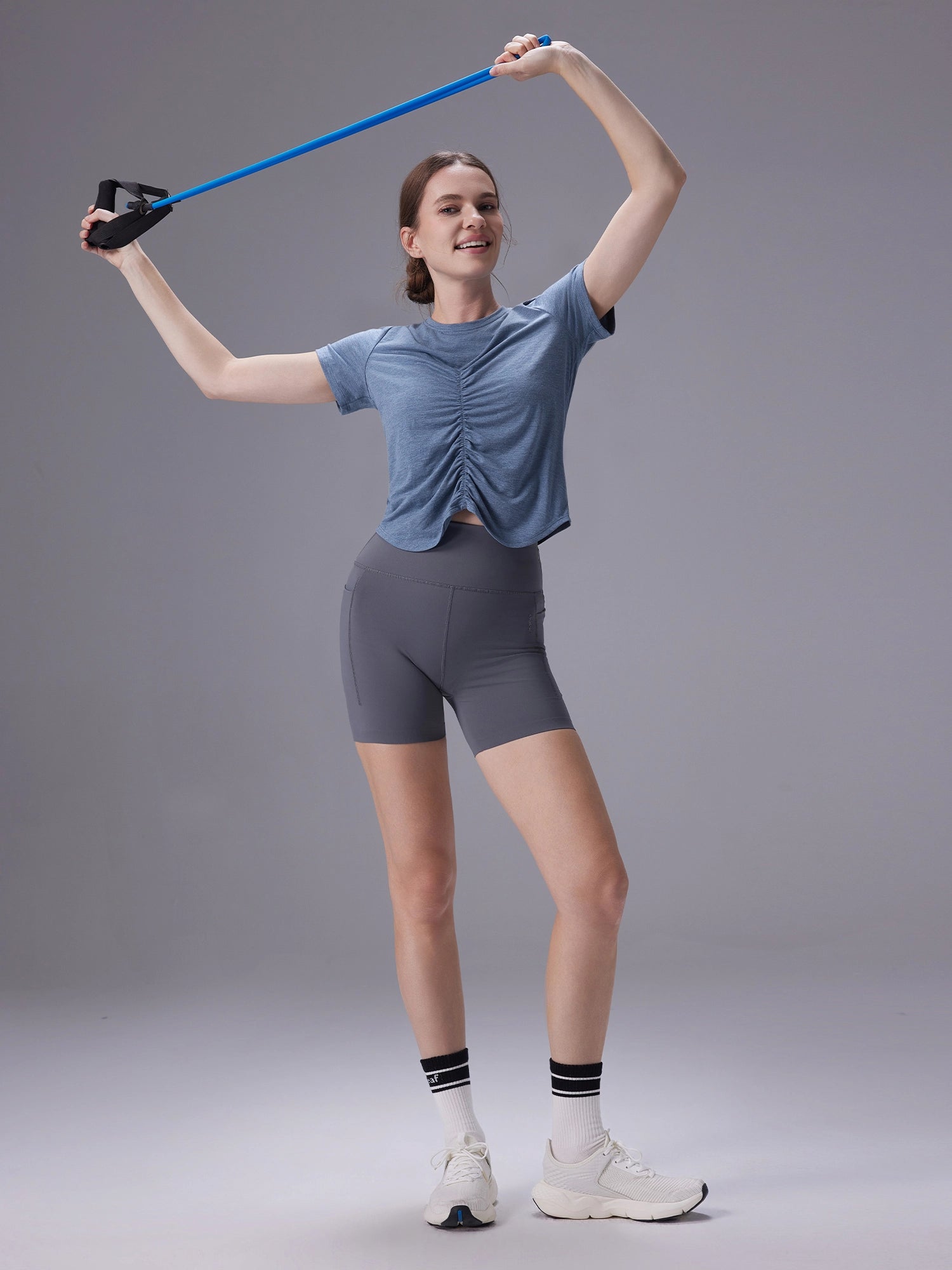 Image of Everleaf Front-Shirred Tee Poolshadow Blue