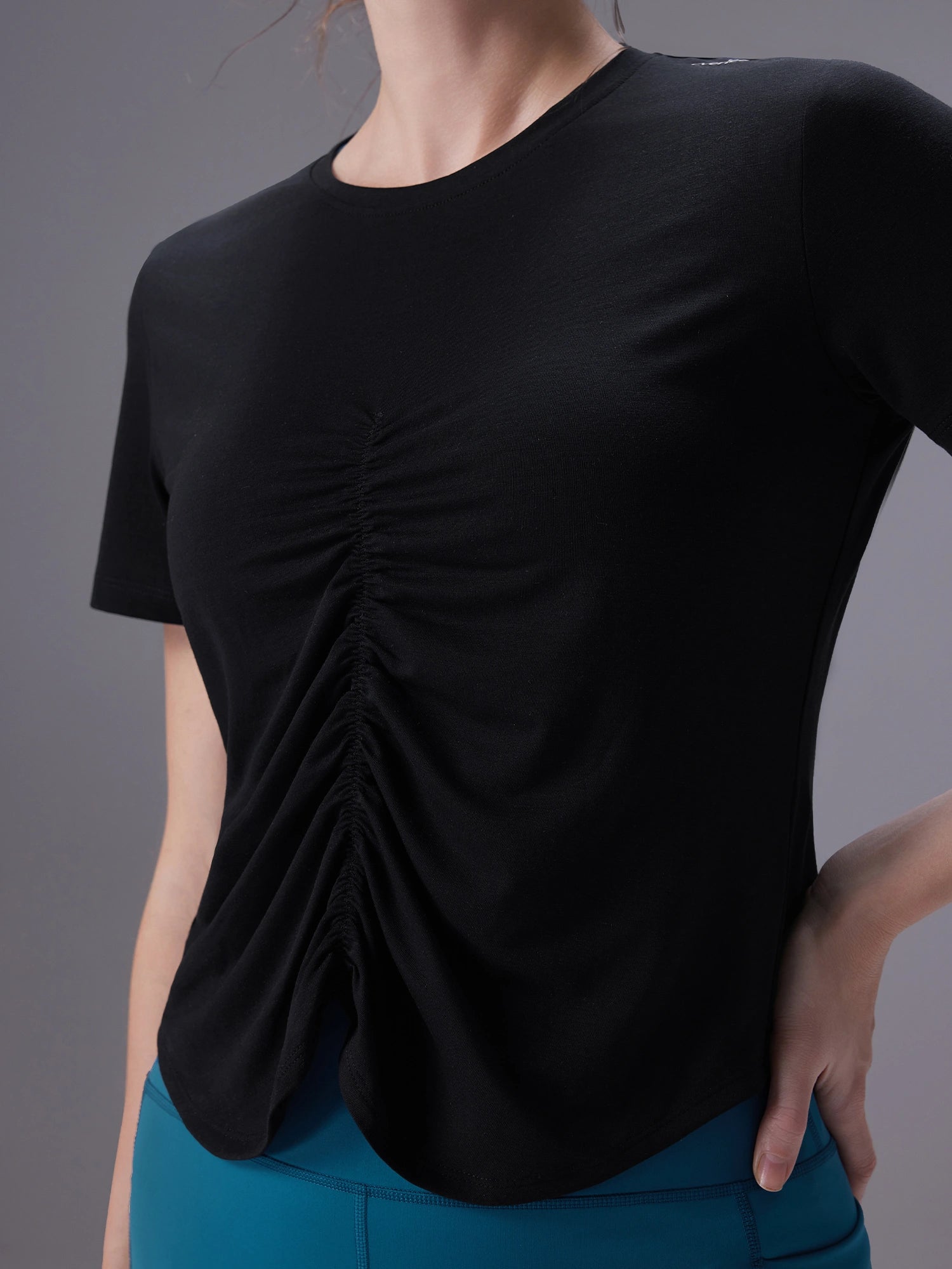 Image of Everleaf Front-Shirred Tee Ebony Black