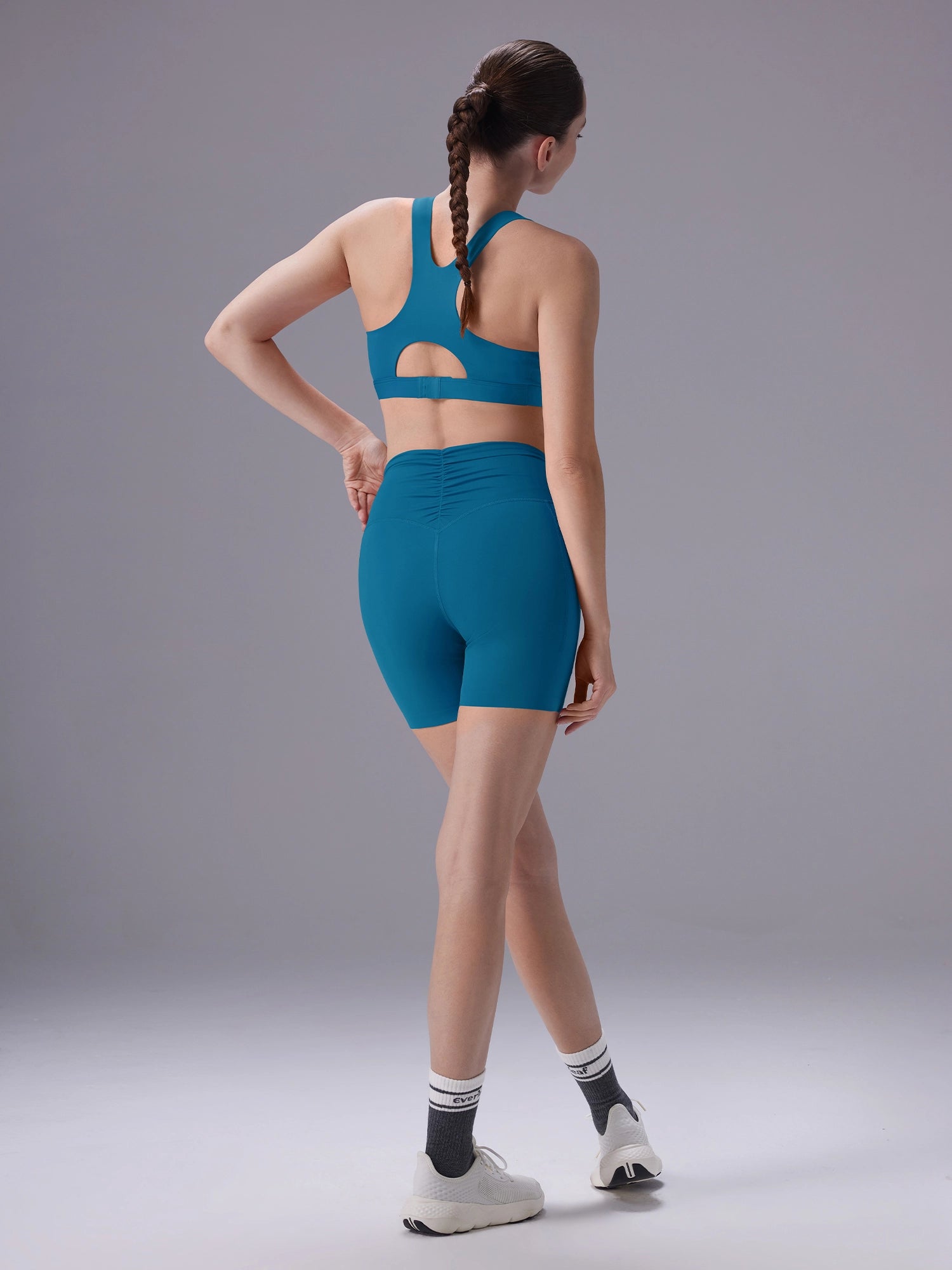 Image of Everleaf Ruched Sculpting Bra & Shorts Set Peacock Blue